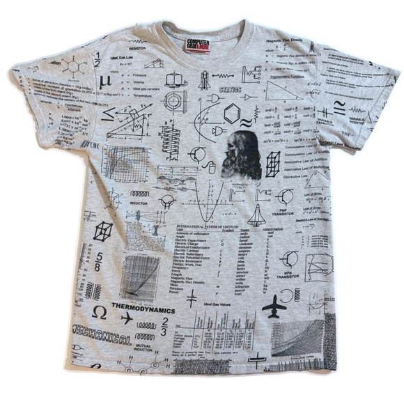 Rare VTG Thermodynamics Physics Space Engineering All Over Print T Shirt 90s - Picture 1 of 9